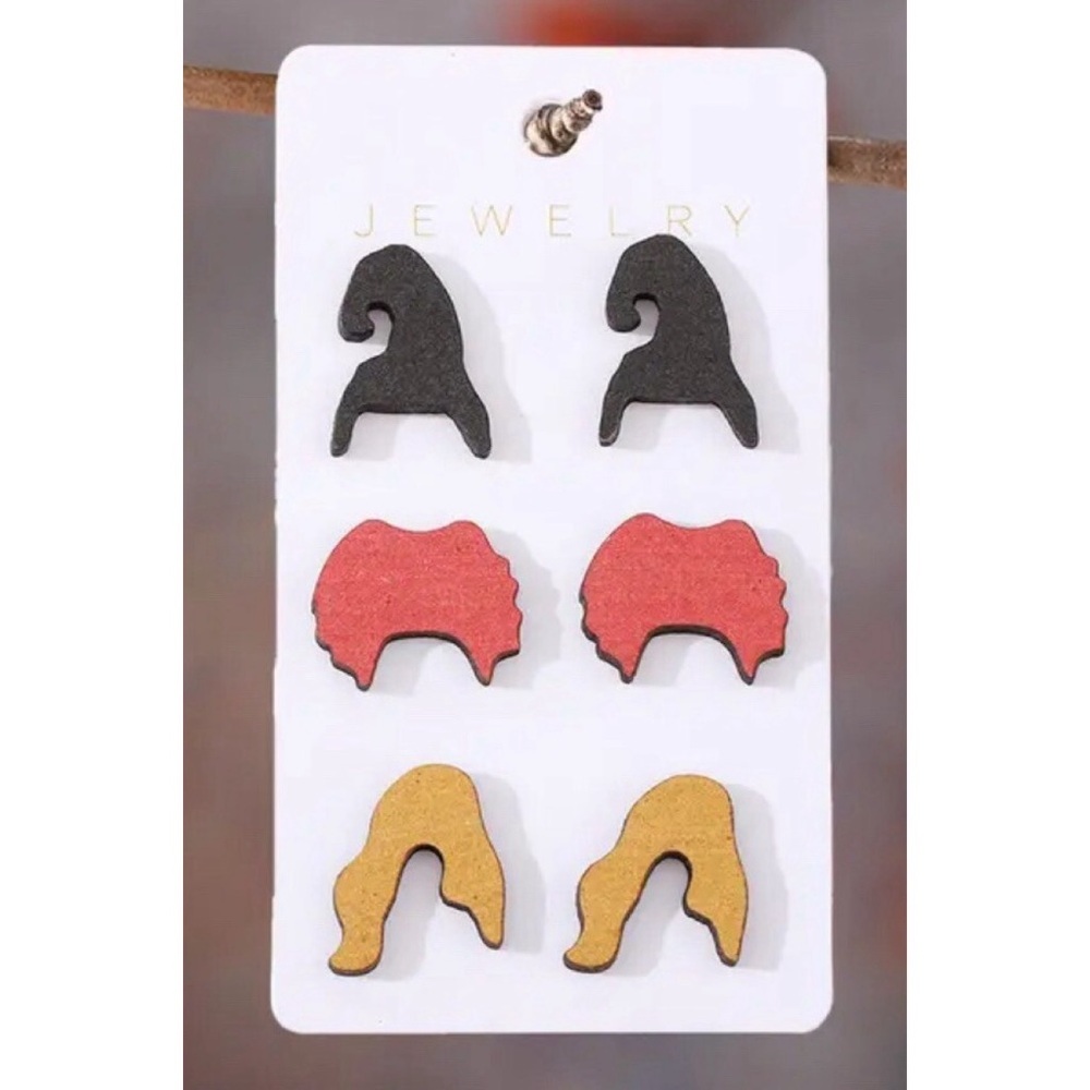 Halloween Hocus Pocus Sanderson Sisters Wooden Stud Earrings, NEW